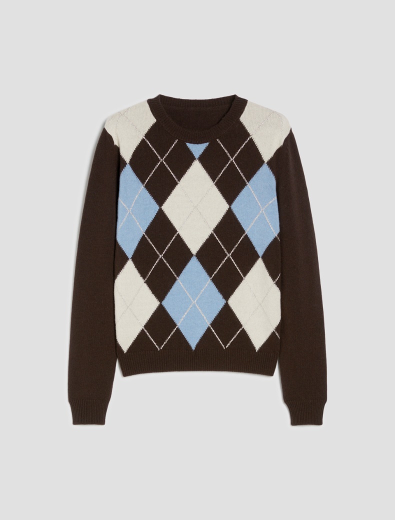 Lurex-embellished Argyle sweater - BROWN - pennyblack