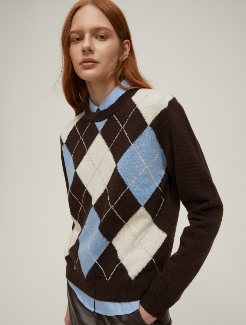 Lurex-embellished Argyle sweater - BROWN - pennyblack