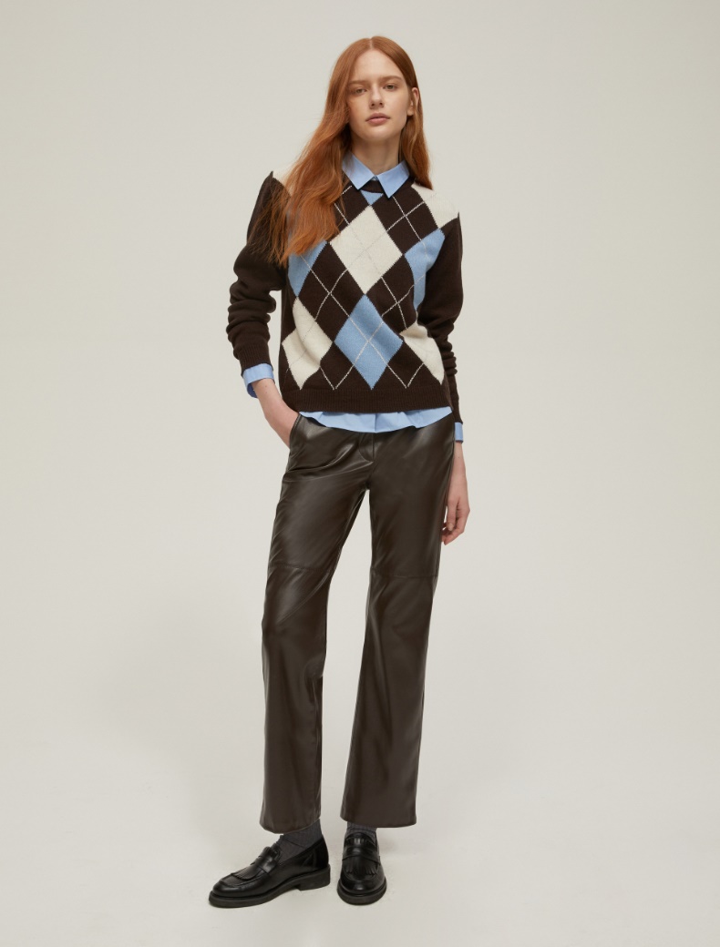 Lurex-embellished Argyle sweater - BROWN - pennyblack