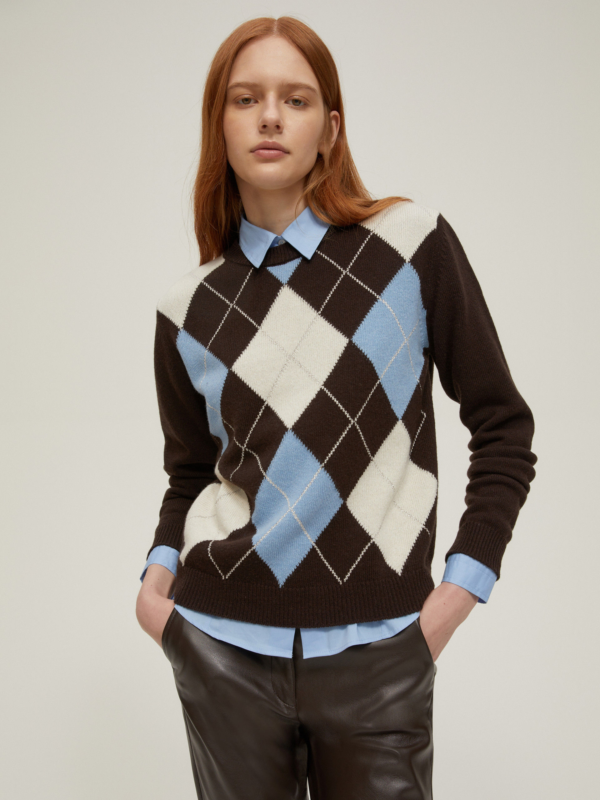 Lurex-embellished Argyle sweater - BROWN - pennyblack
