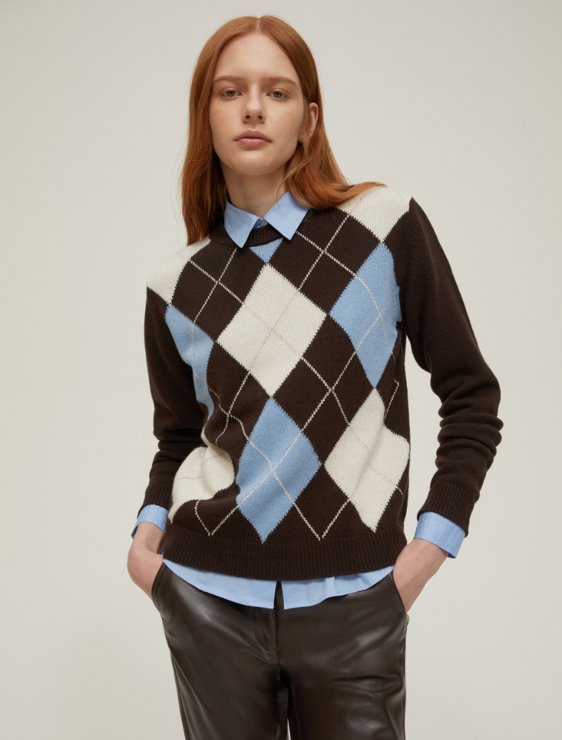 Lurex-embellished Argyle sweater - BROWN - pennyblack