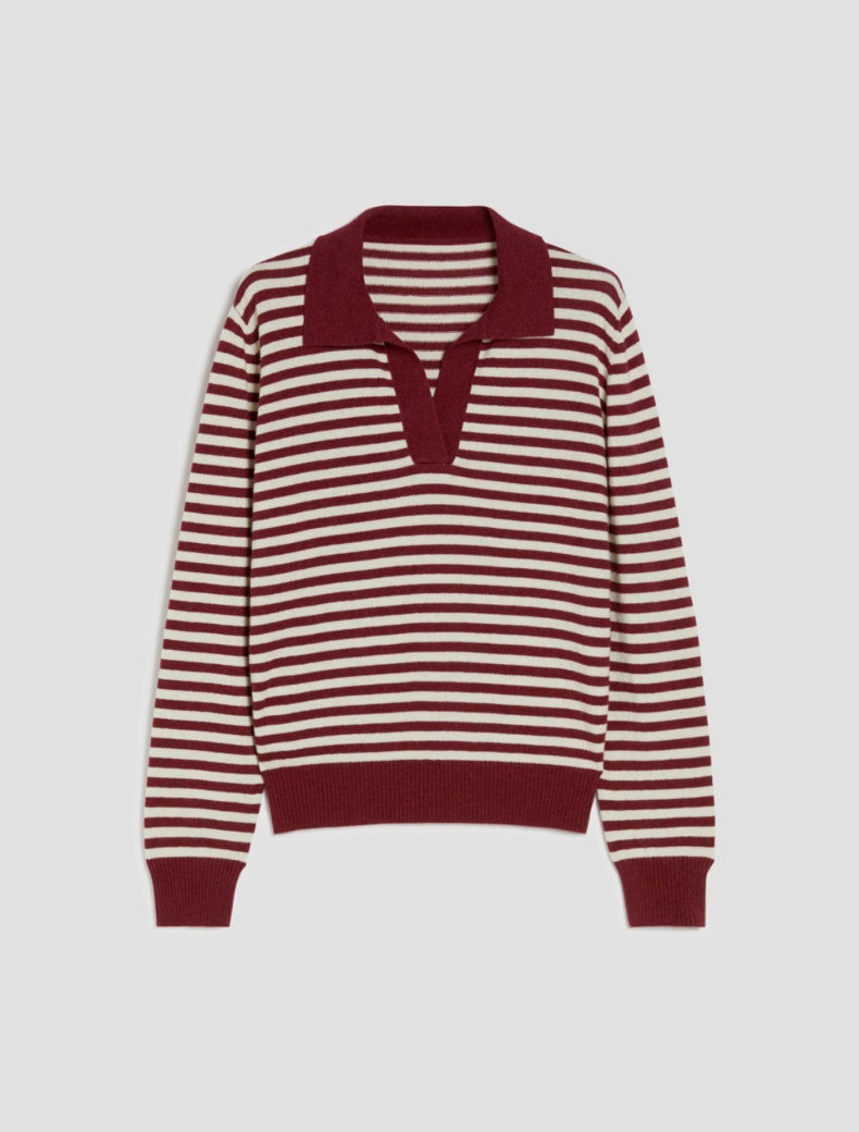 Striped knit polo shirt - BORDEAUX - pennyblack