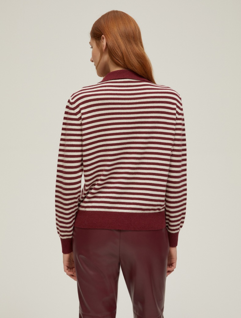 Striped knit polo shirt - BORDEAUX - pennyblack