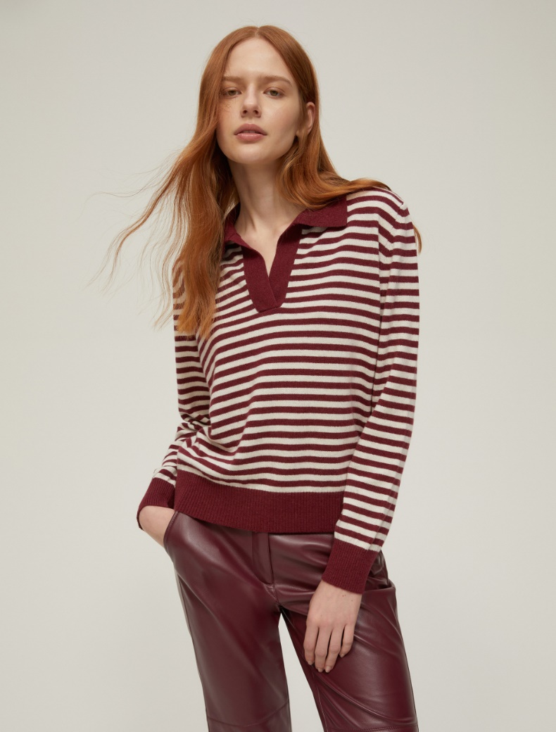 Striped knit polo shirt - BORDEAUX - pennyblack