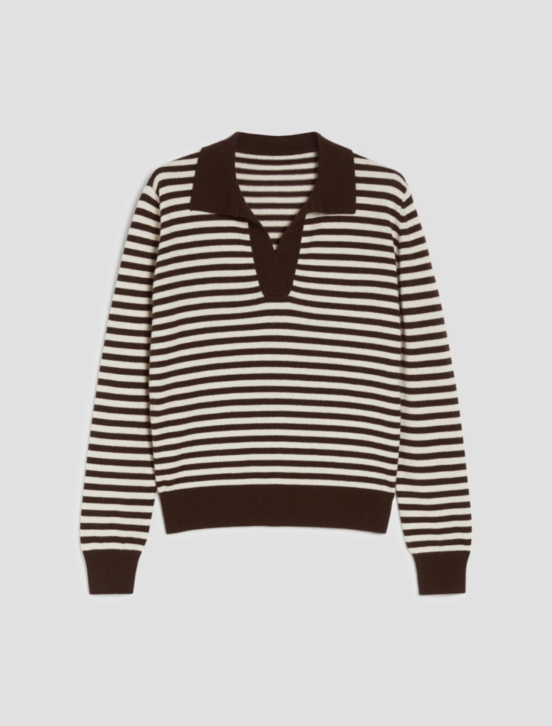 Striped knit polo shirt - BROWN - pennyblack