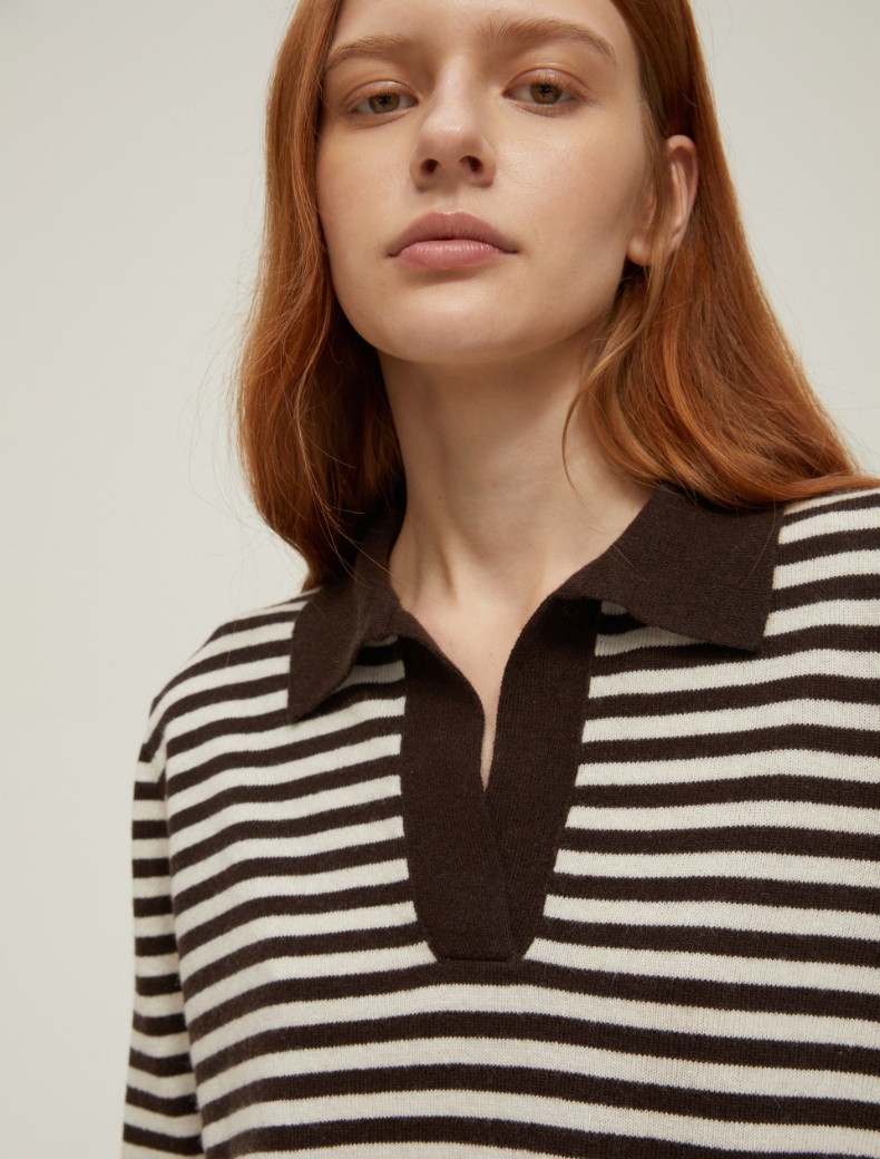 Striped knit polo shirt - BROWN - pennyblack