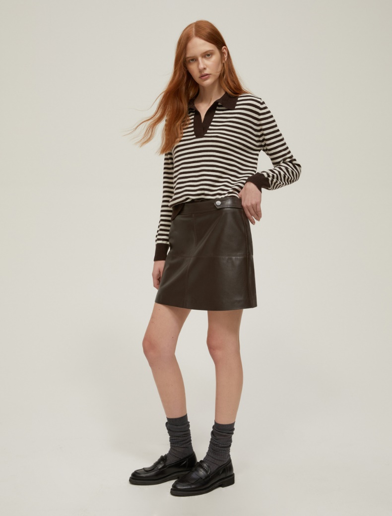 Striped knit polo shirt - BROWN - pennyblack