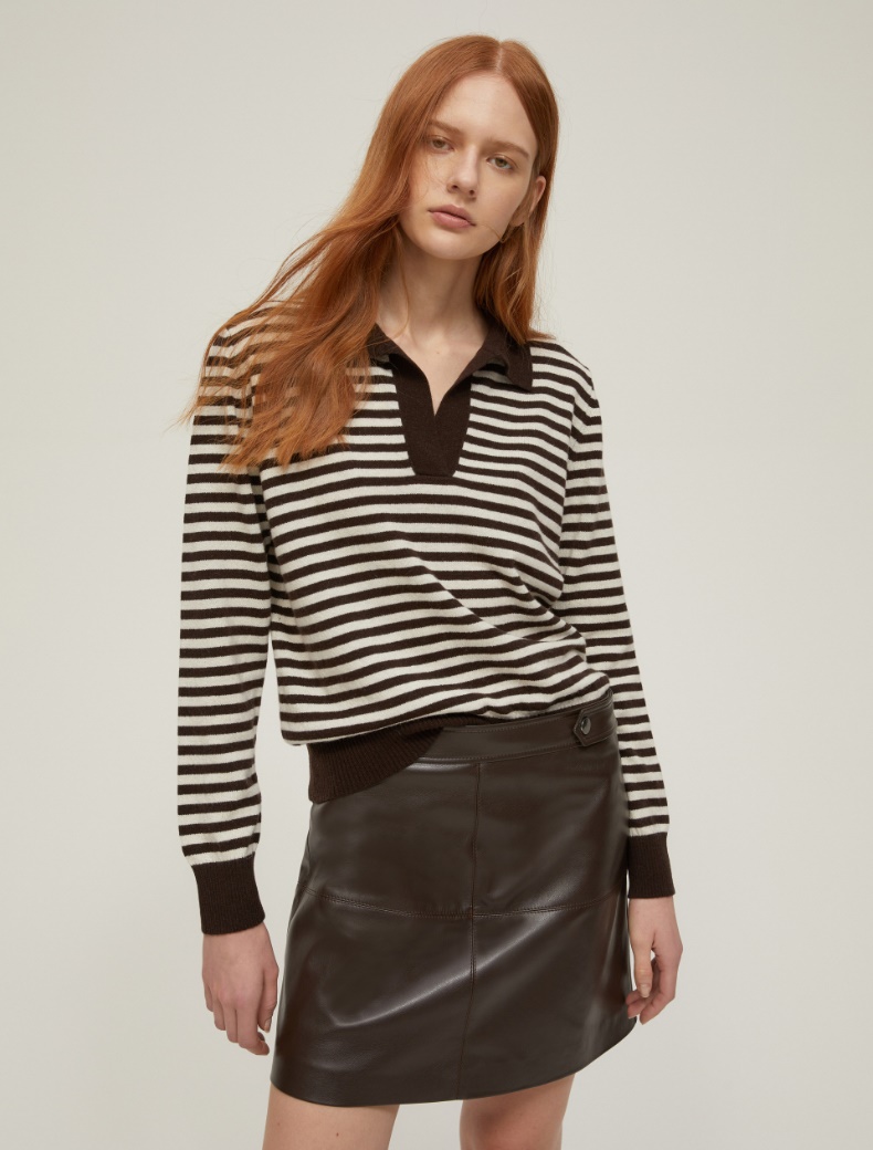 Striped knit polo shirt - BROWN - pennyblack