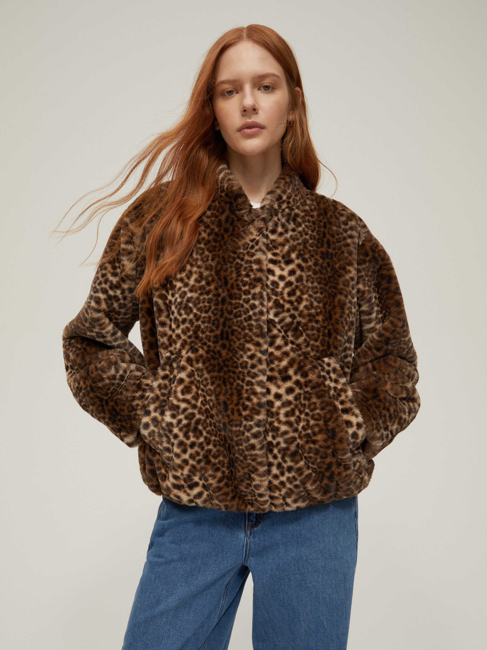 Animal print-patterned bomber jacket - DARK BROWN - pennyblack