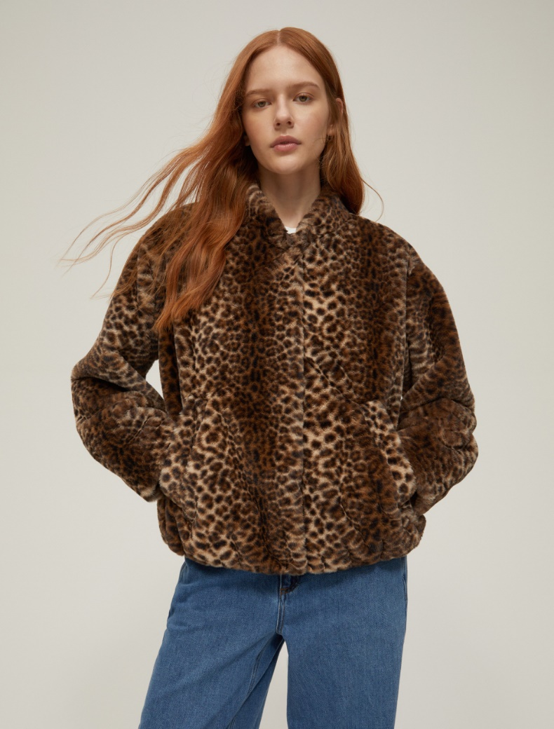 Animal print-patterned bomber jacket - DARK BROWN - pennyblack