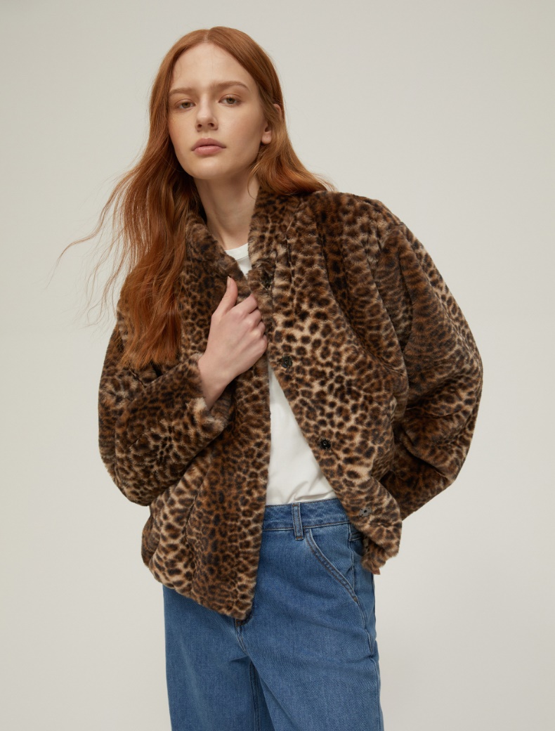 Animal print-patterned bomber jacket - DARK BROWN - pennyblack