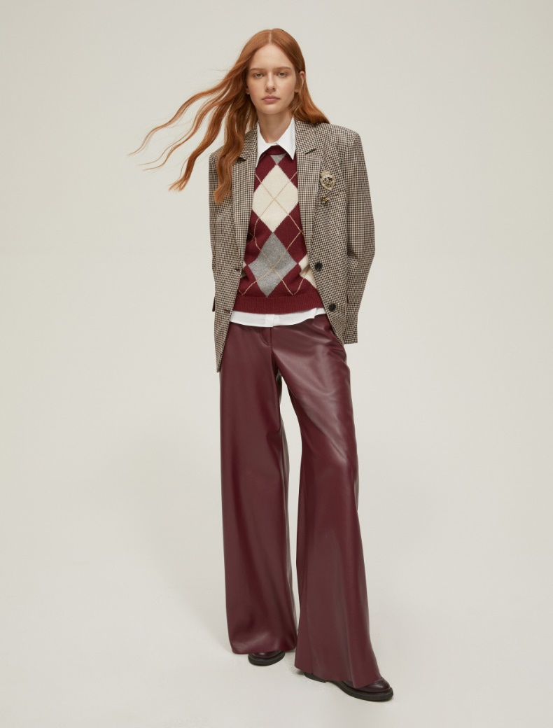 Wide-fit coated jersey trousers - BORDEAUX - pennyblack