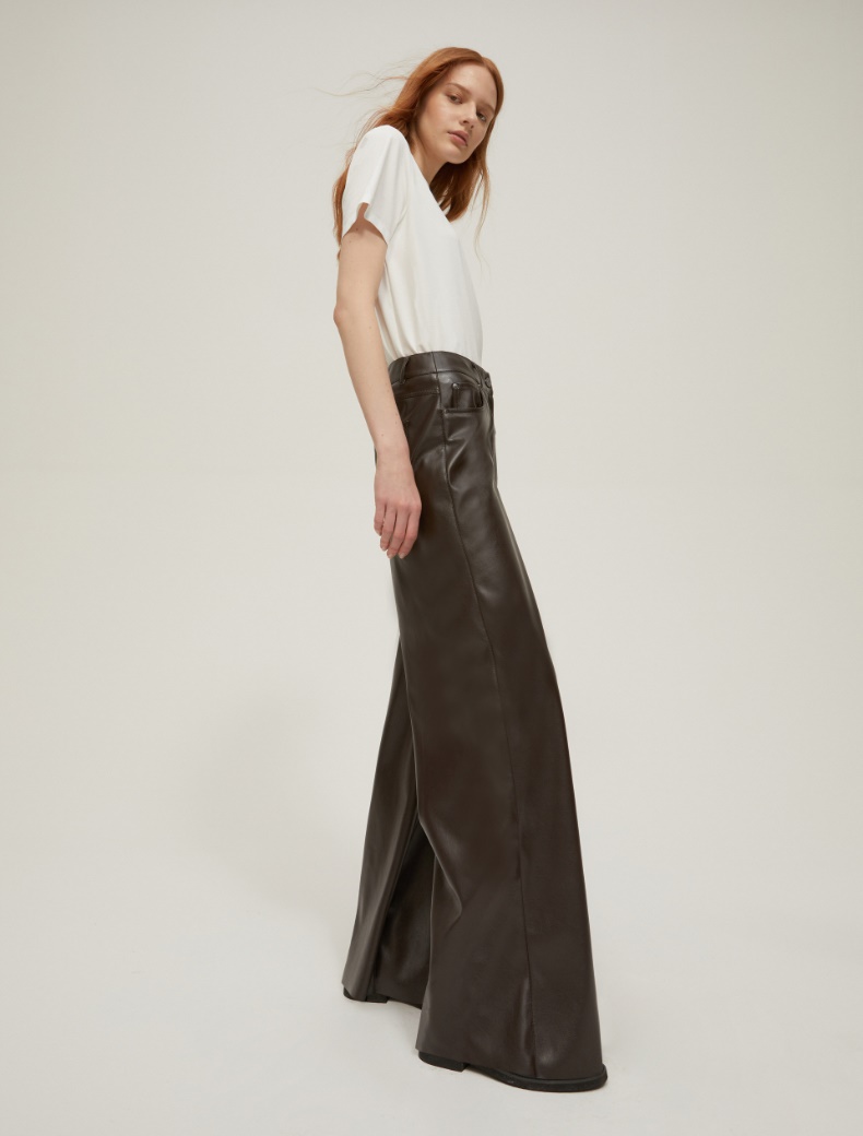 Wide-fit coated jersey trousers - COFFEE - pennyblack