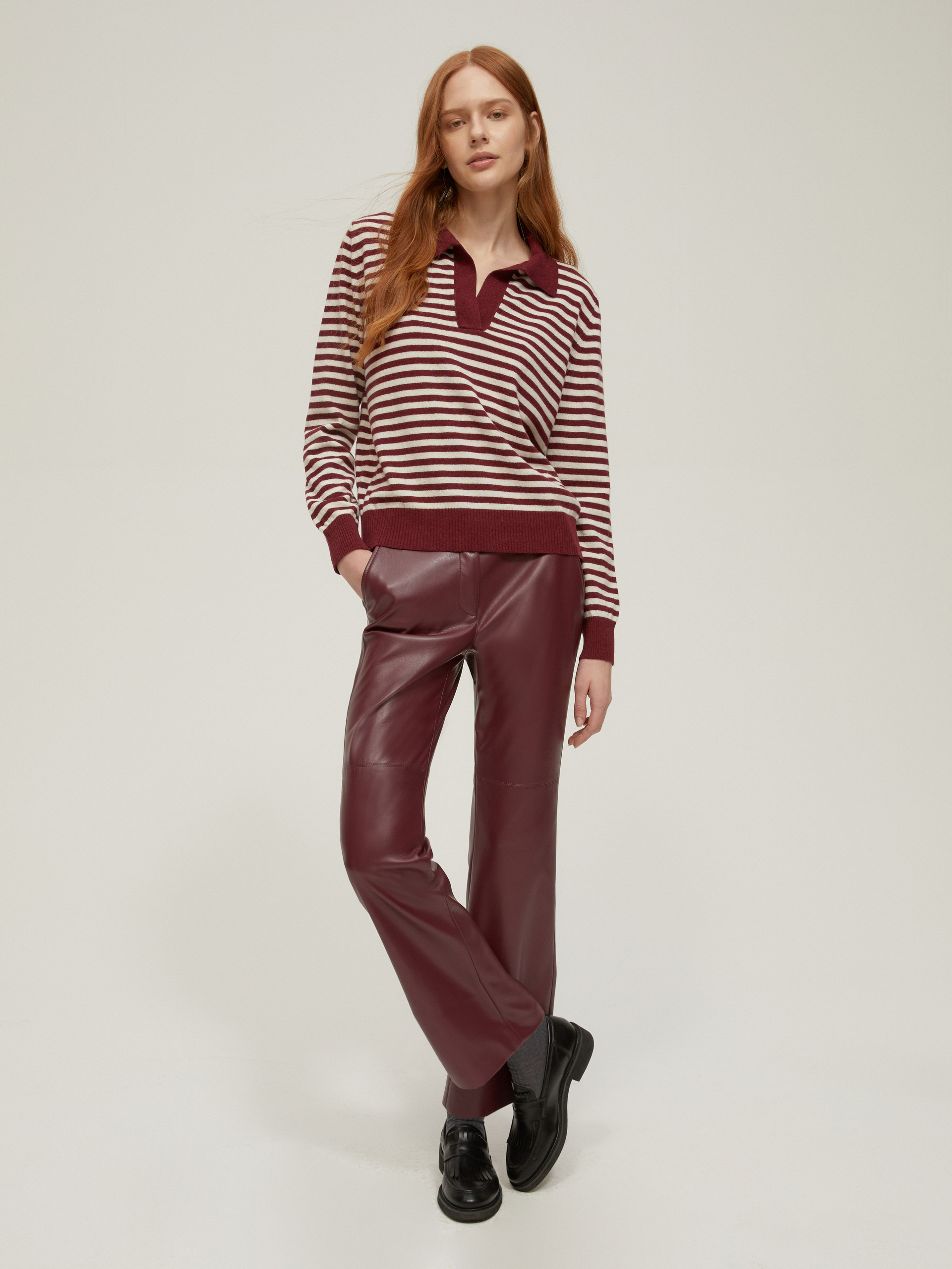 Flared coated jersey trousers - BORDEAUX - pennyblack