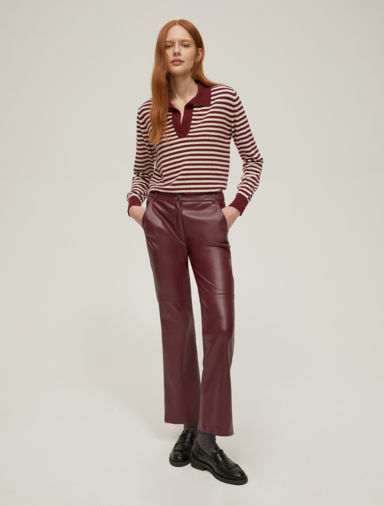 Flared coated jersey trousers - BORDEAUX - pennyblack