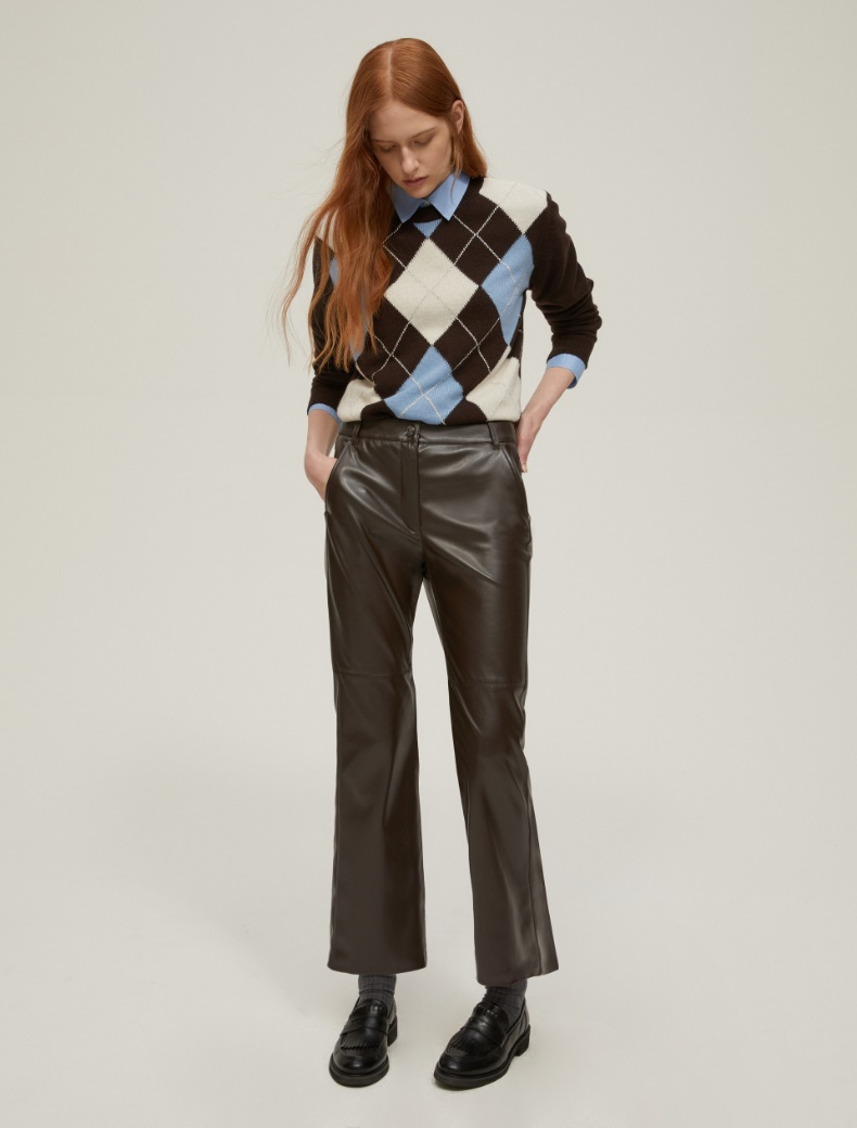 Flared coated jersey trousers - COFFEE - pennyblack