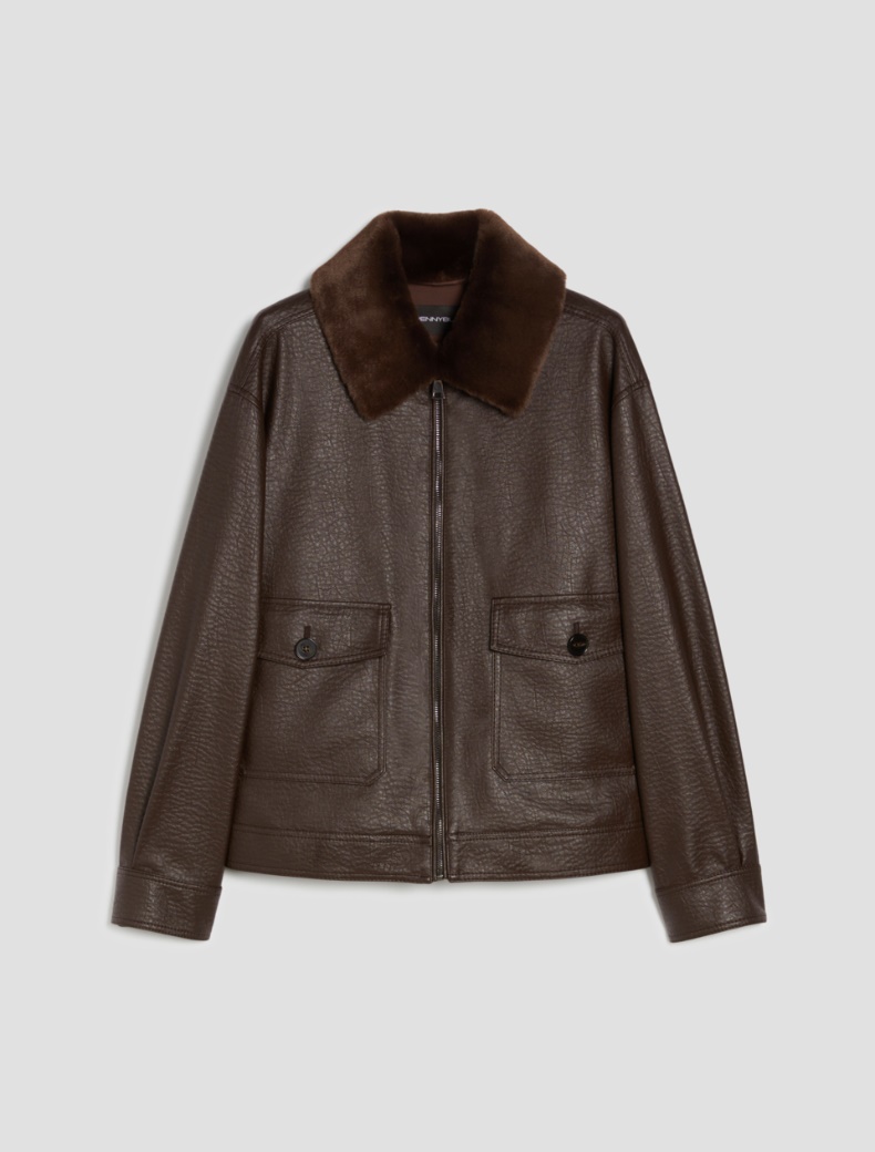 Coated-finish aviator jacket - DARK BROWN - pennyblack