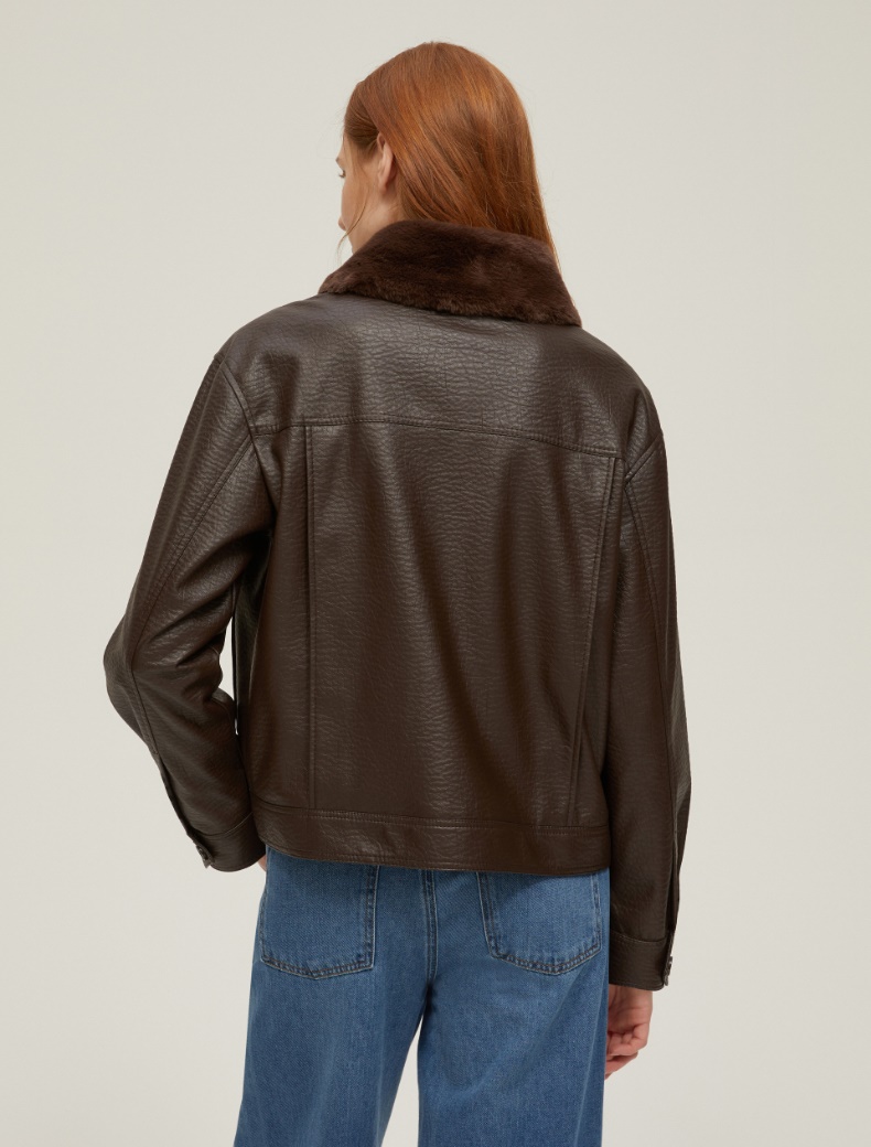 Coated-finish aviator jacket - DARK BROWN - pennyblack