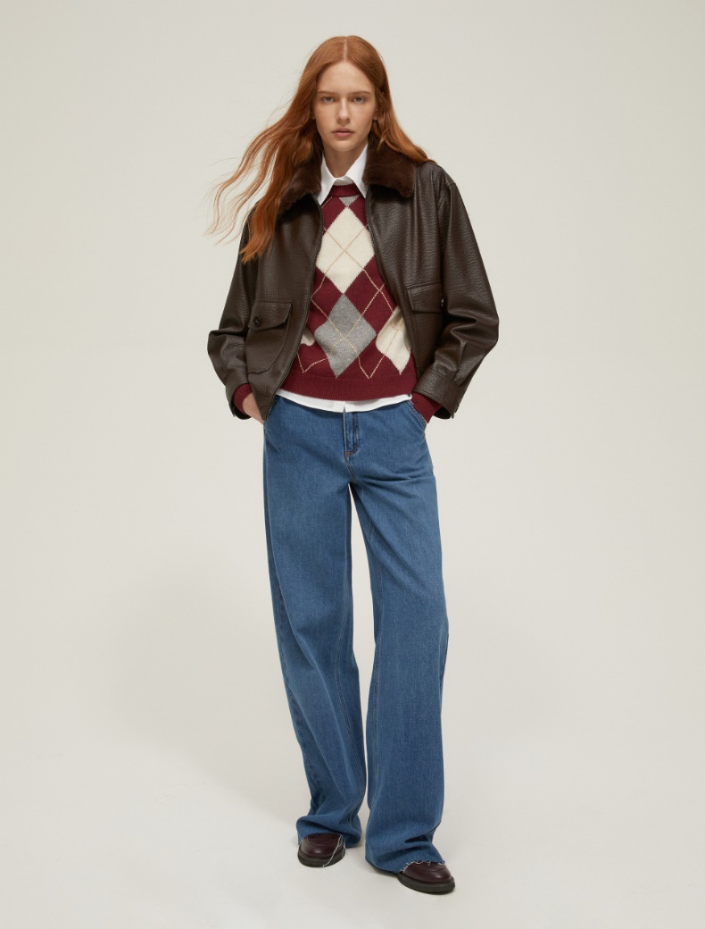 Coated-finish aviator jacket - DARK BROWN - pennyblack