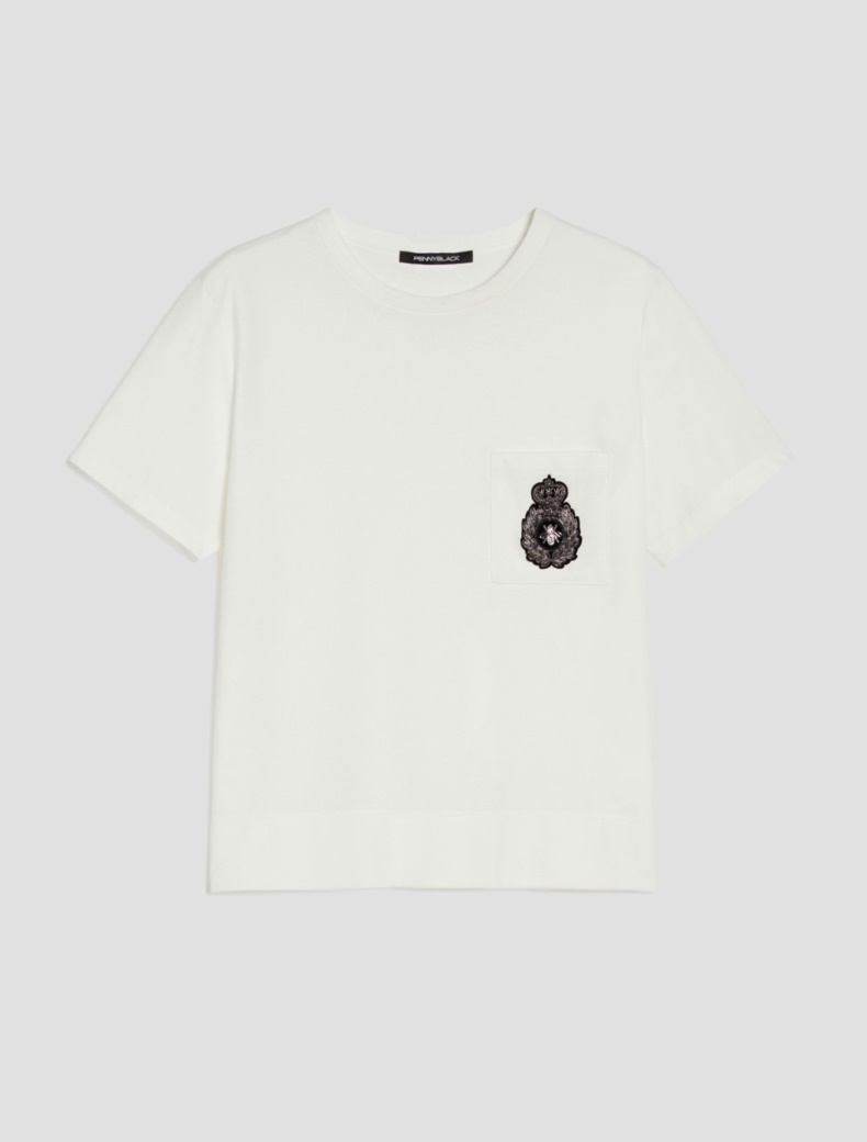 Embroidered emblem T-shirt - WHITE - pennyblack