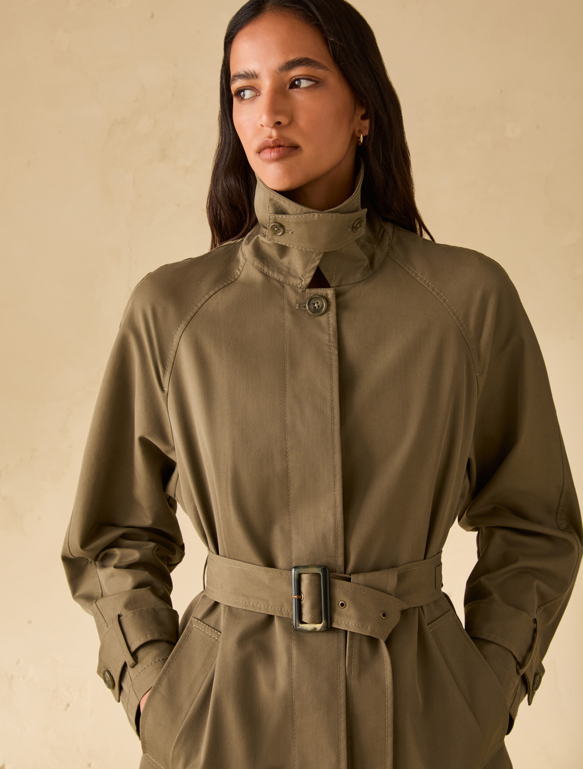 Single-breasted gabardine trench coat - KAKI - pennyblack