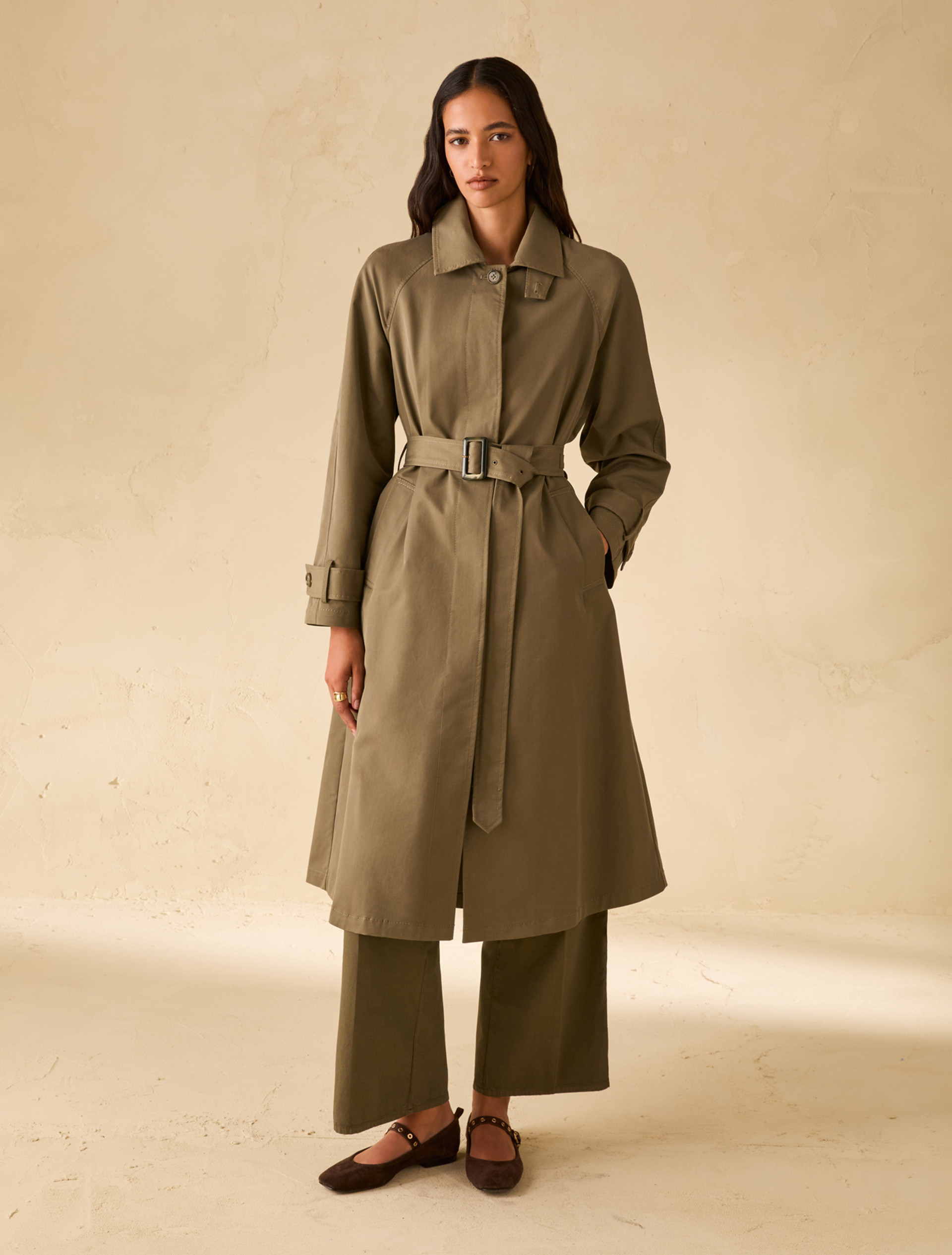 Single-breasted gabardine trench coat - KAKI - pennyblack