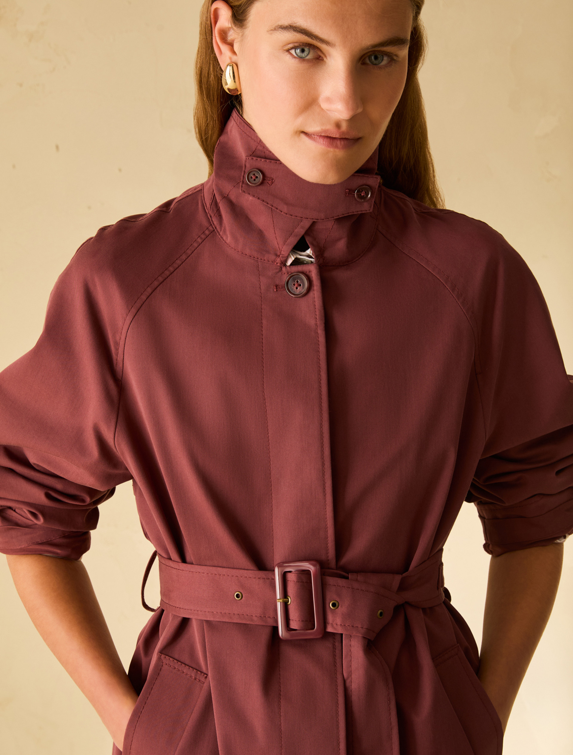 Single-breasted gabardine trench coat - BORDEAUX - pennyblack