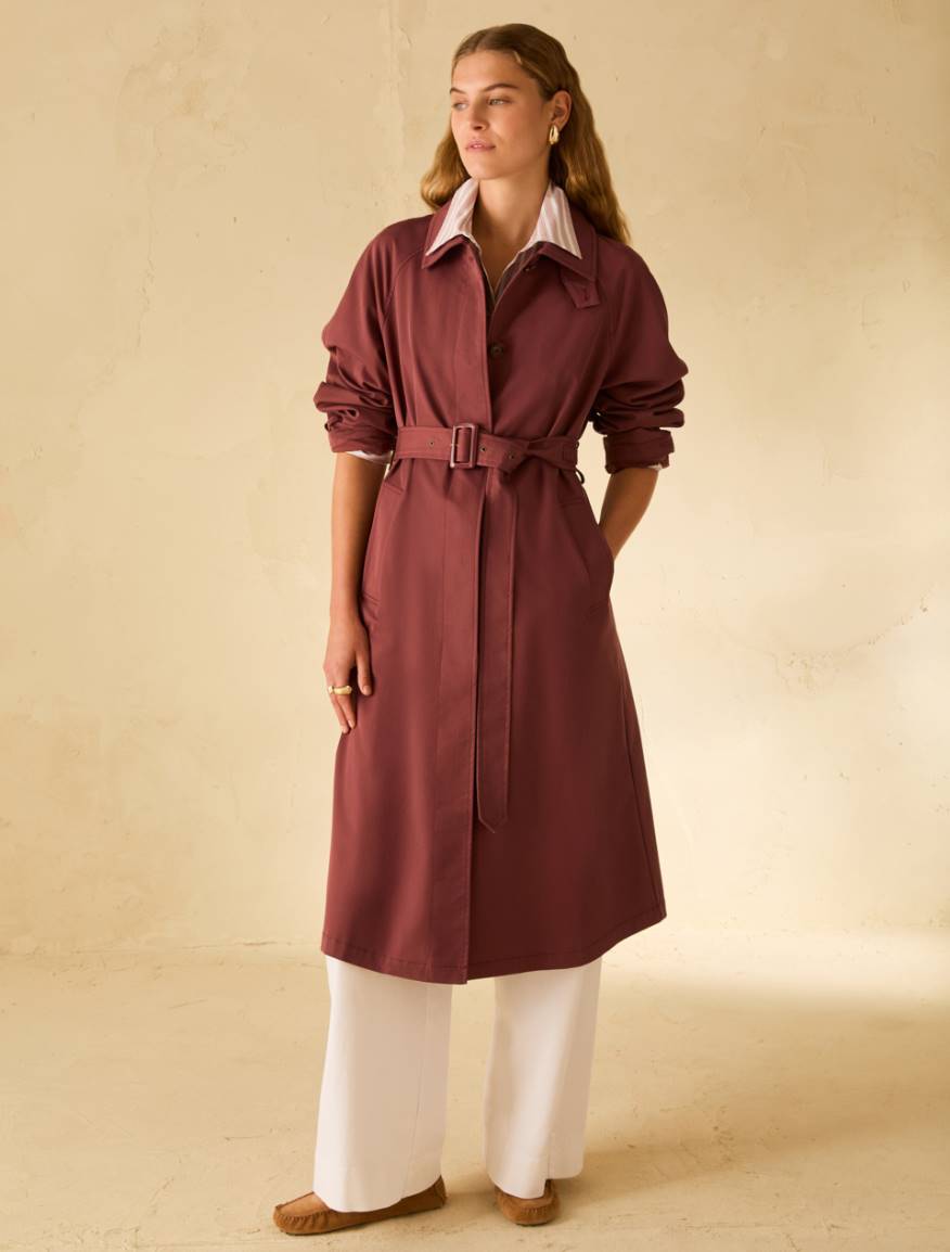 Single-breasted gabardine trench coat - BORDEAUX - Pennyblack