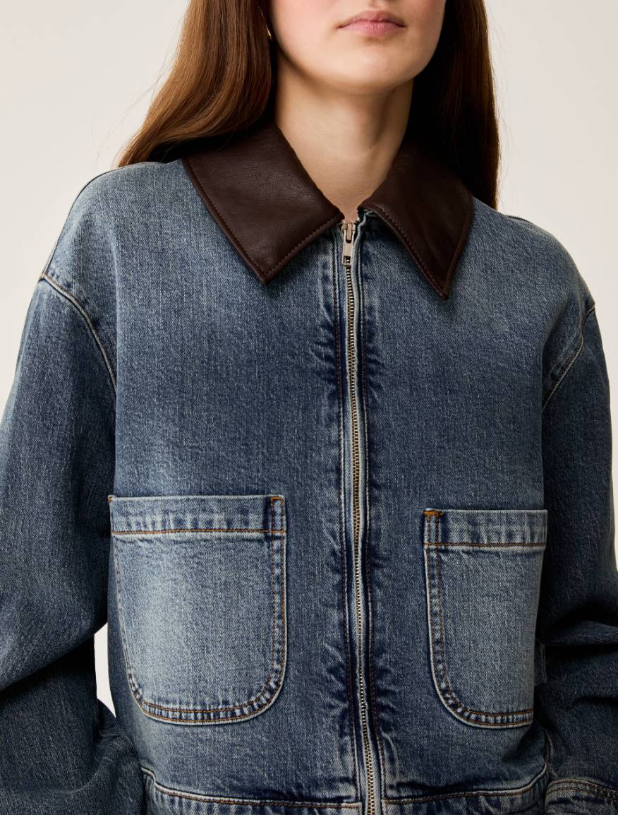 Cropped denim jacket - BLUE JEANS - Pennyblack - 4
