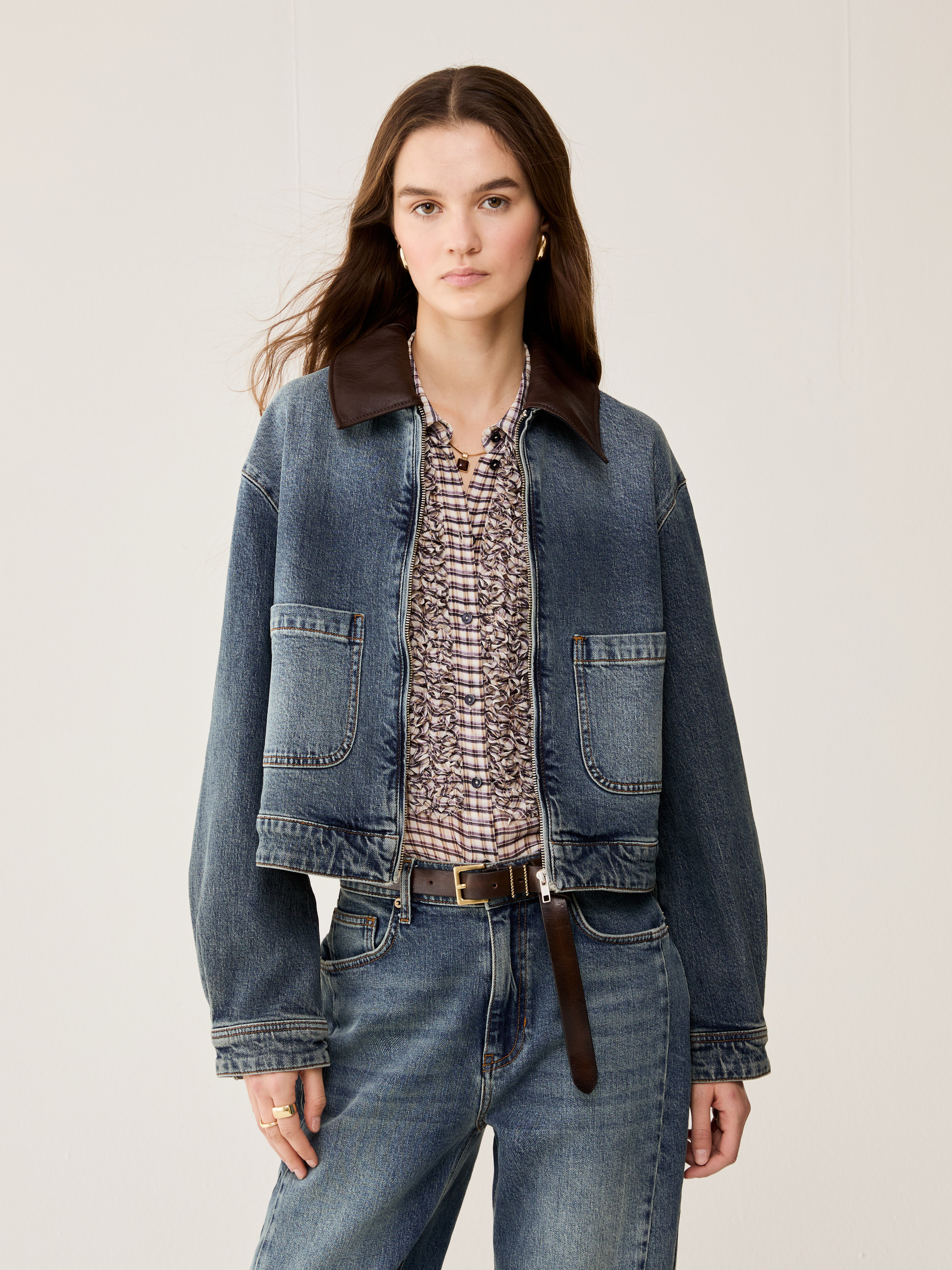 Cropped denim jacket - BLUE JEANS - pennyblack