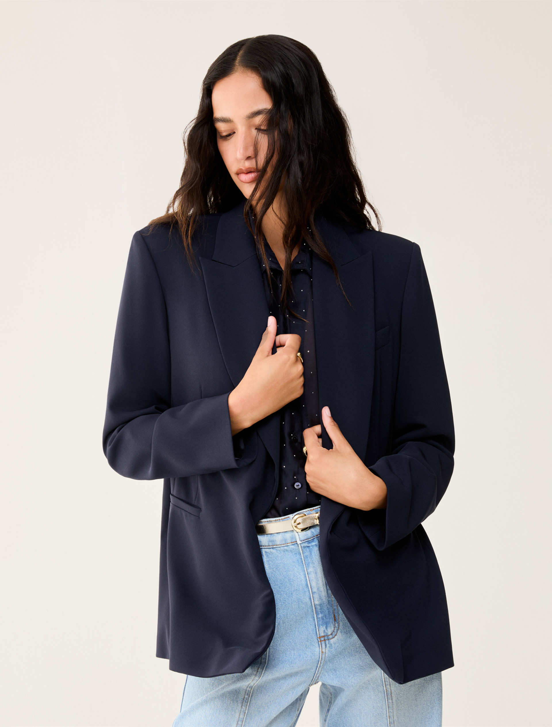Cady blazer with belt - NAVY - pennyblack