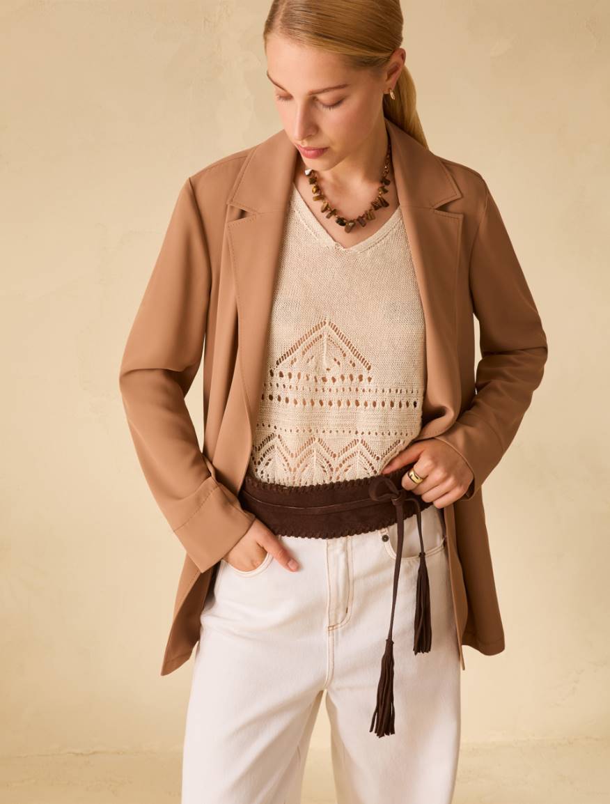 Blazer fluido con cintura - CUOIO - Pennyblack