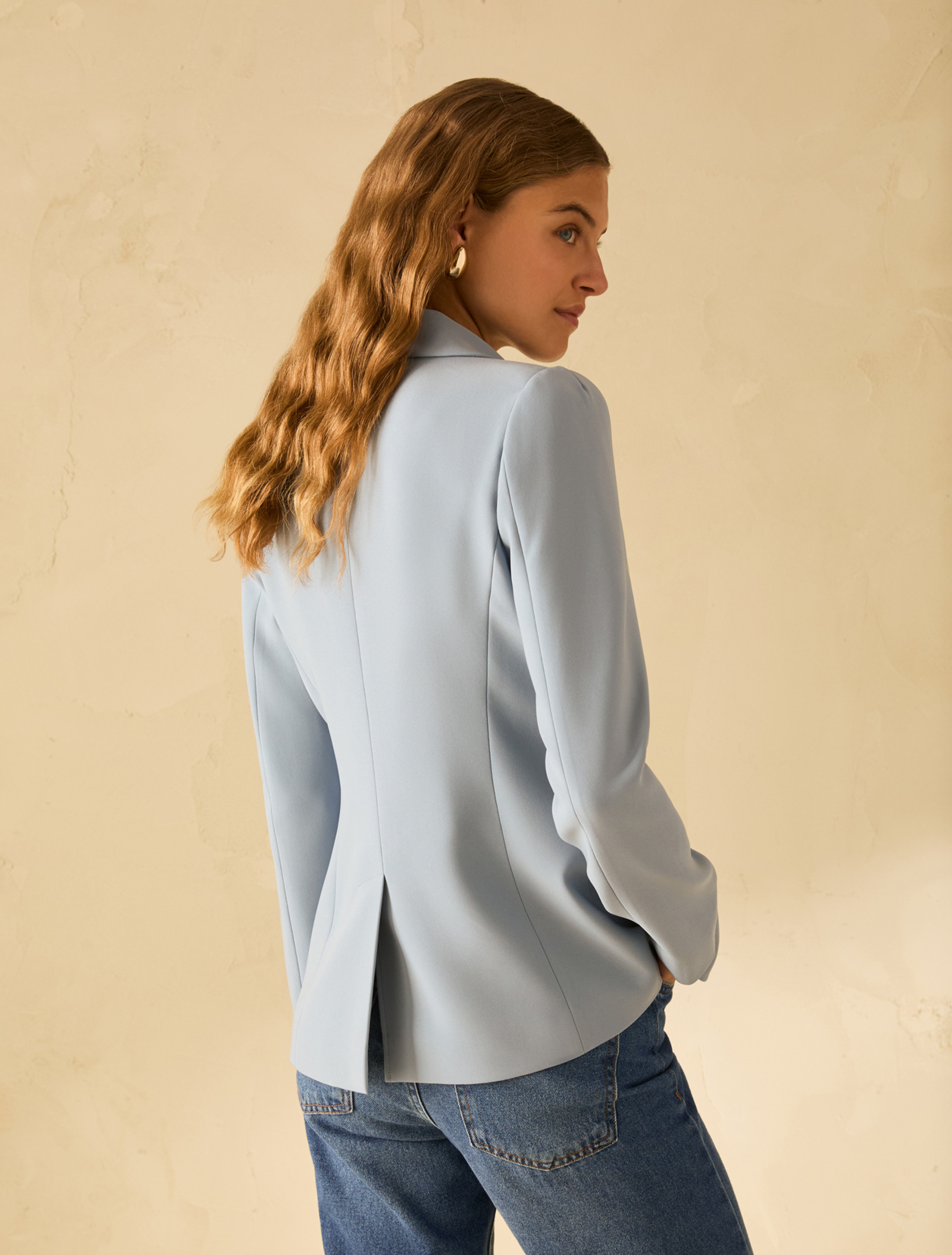 Single-breasted cady blazer - LIGHT BLUE - pennyblack