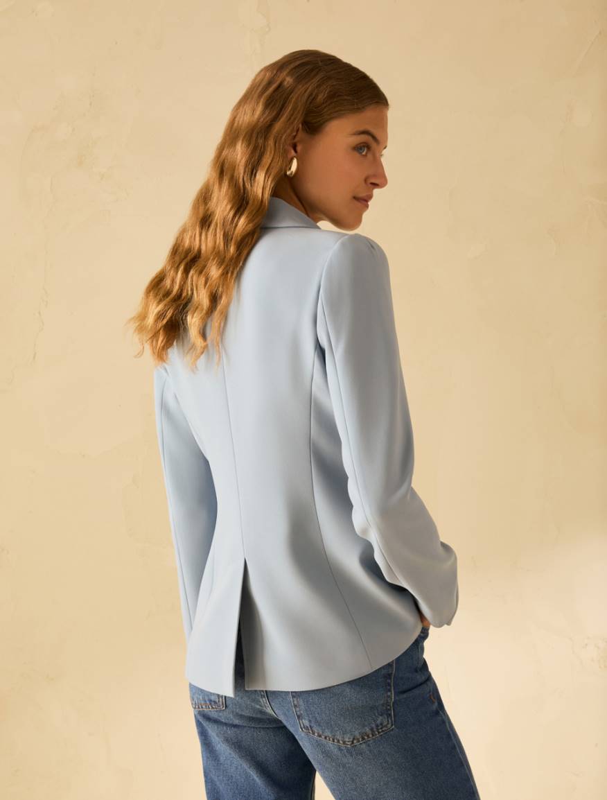 Single-breasted cady blazer - LIGHT BLUE - Pennyblack - 3