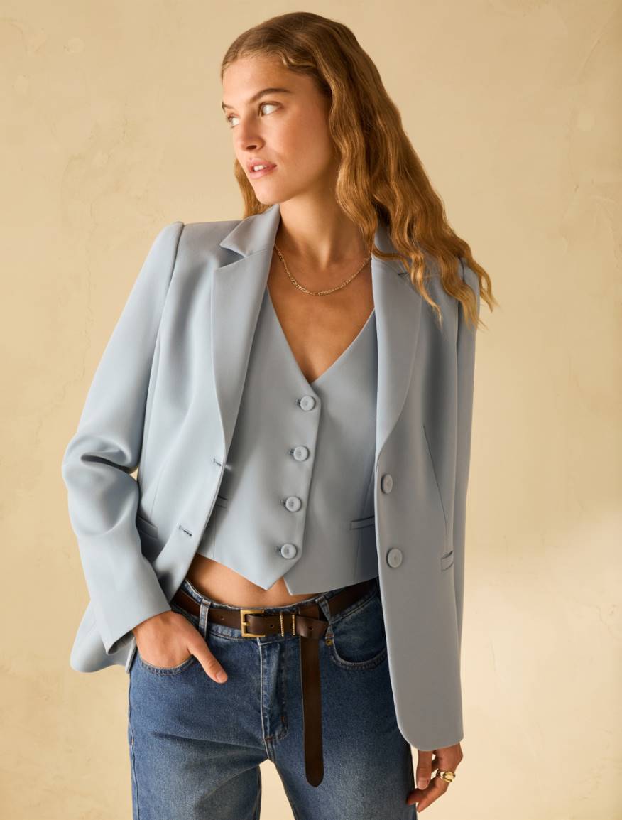 Single-breasted cady blazer - LIGHT BLUE - Pennyblack