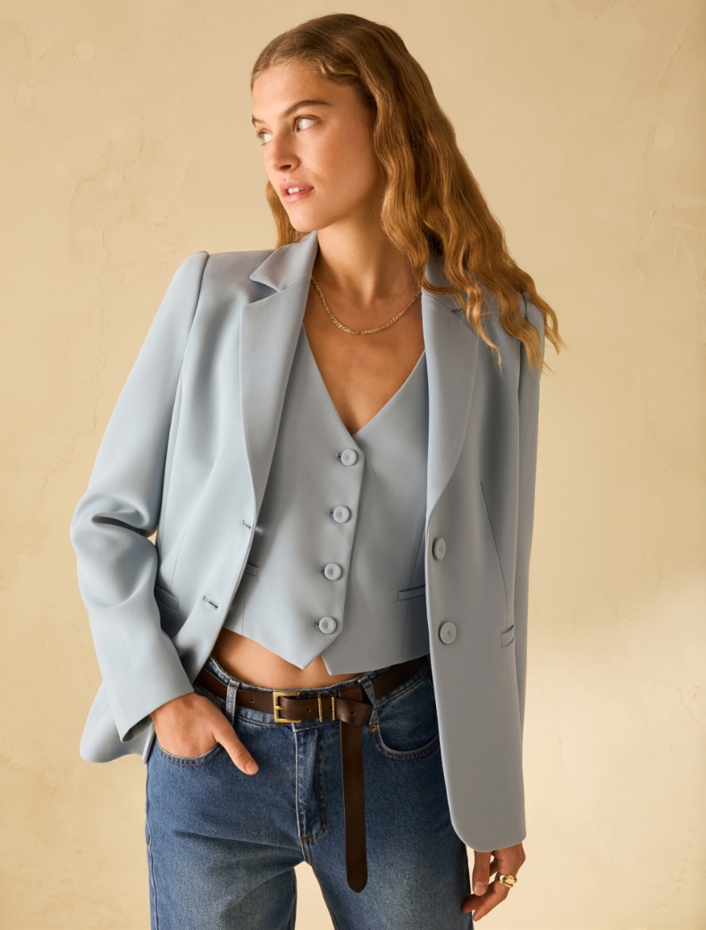 Single-breasted cady blazer - LIGHT BLUE - pennyblack