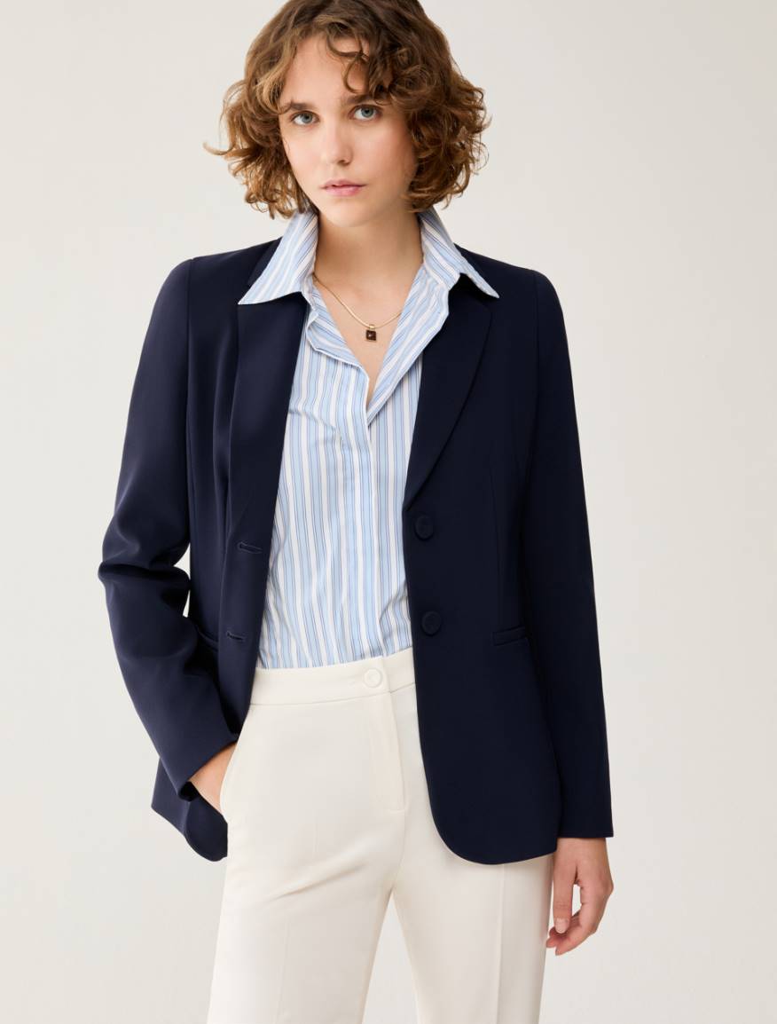 Single-breasted cady blazer - NAVY - Pennyblack