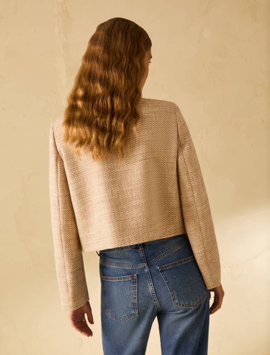 Lamé basketweave boxy jacket - NATURAL - Pennyblack - 3