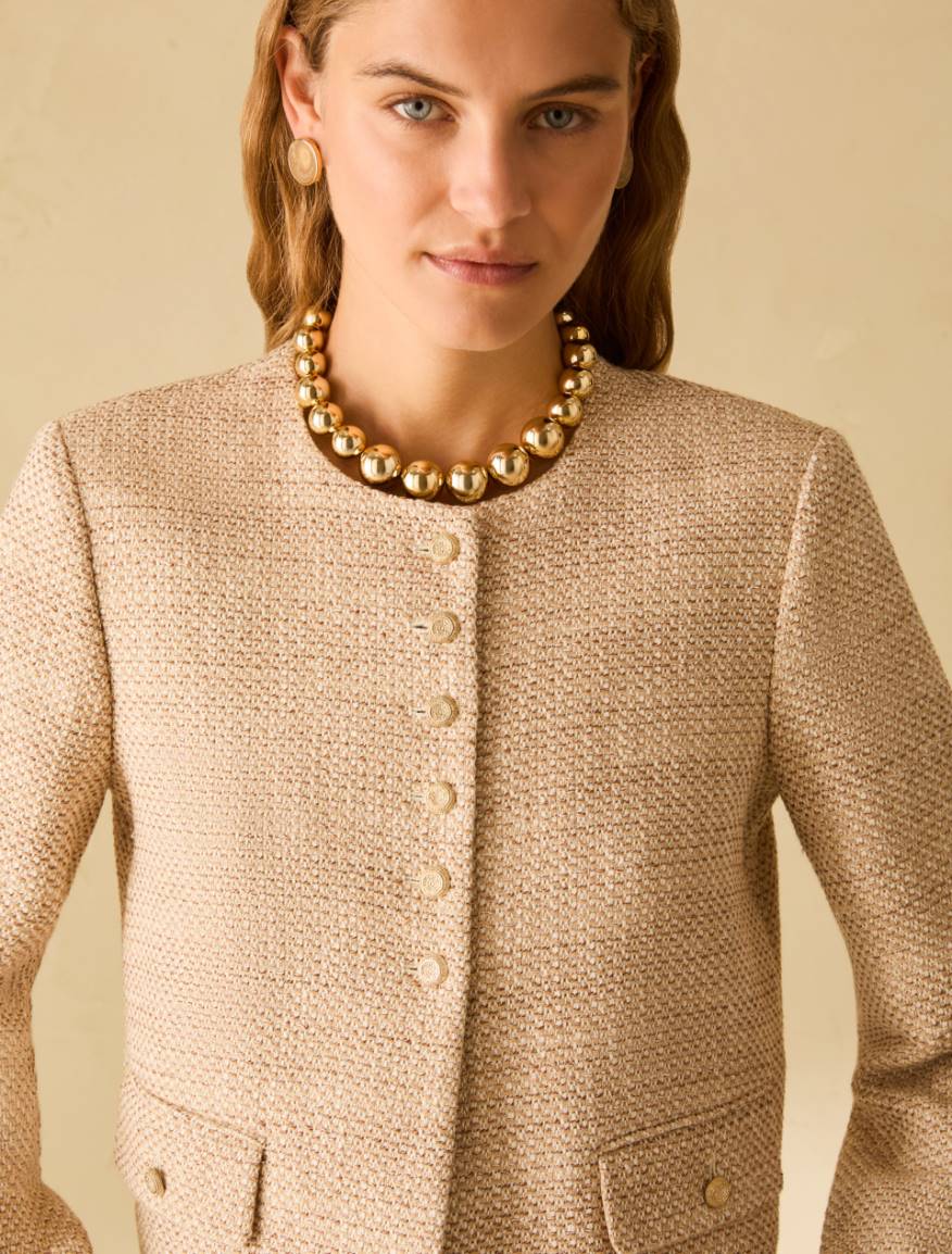 Lamé basketweave boxy jacket - NATURAL - Pennyblack - 4