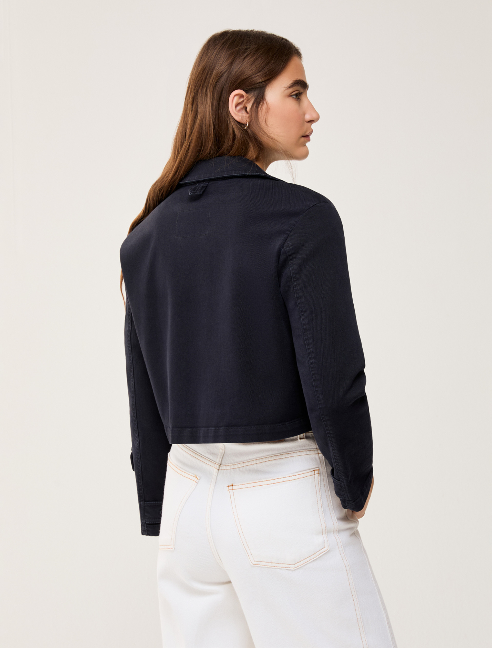 Cotton bull denim cropped jacket - NAVY - pennyblack