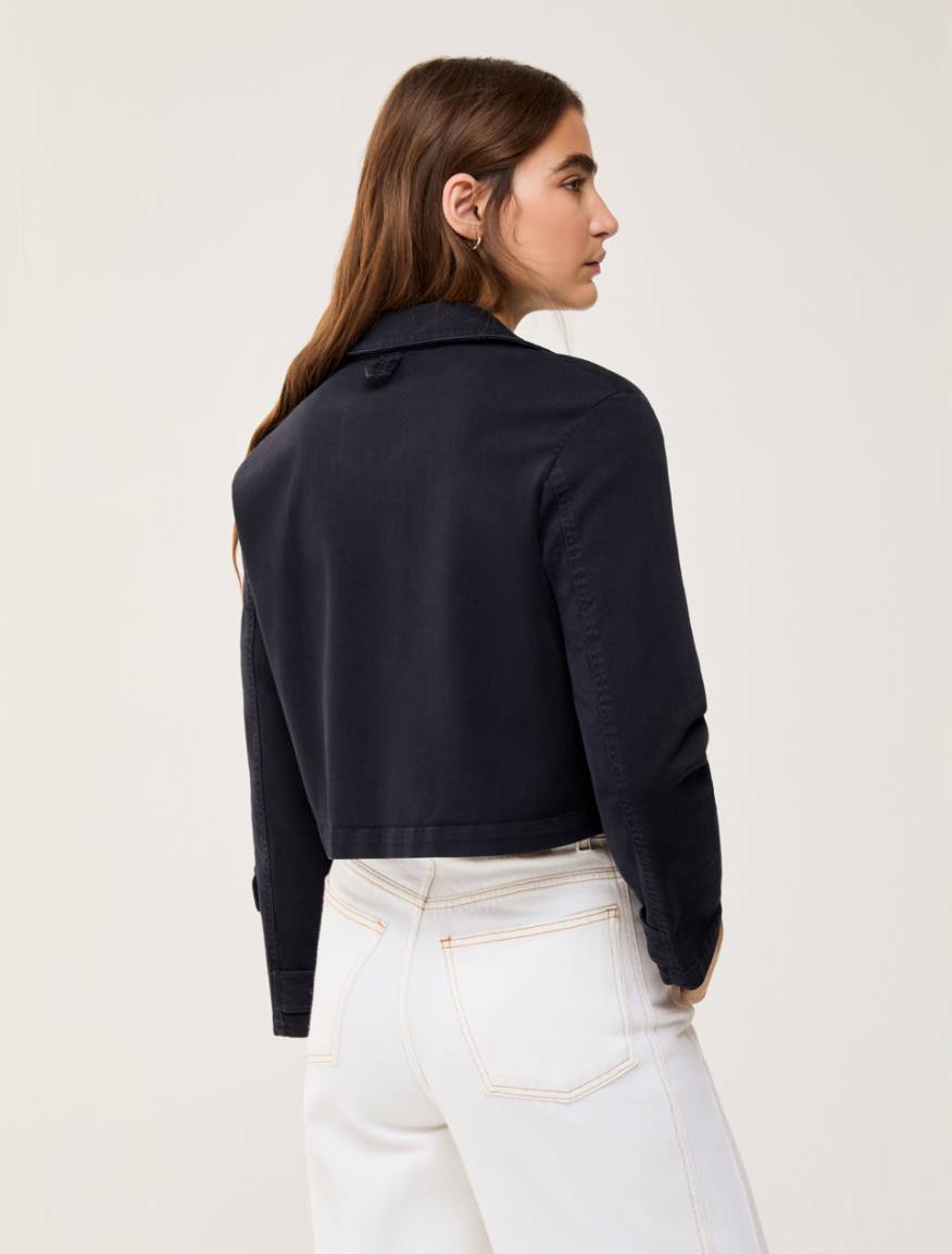 Cotton bull denim cropped jacket - NAVY - Pennyblack - 3