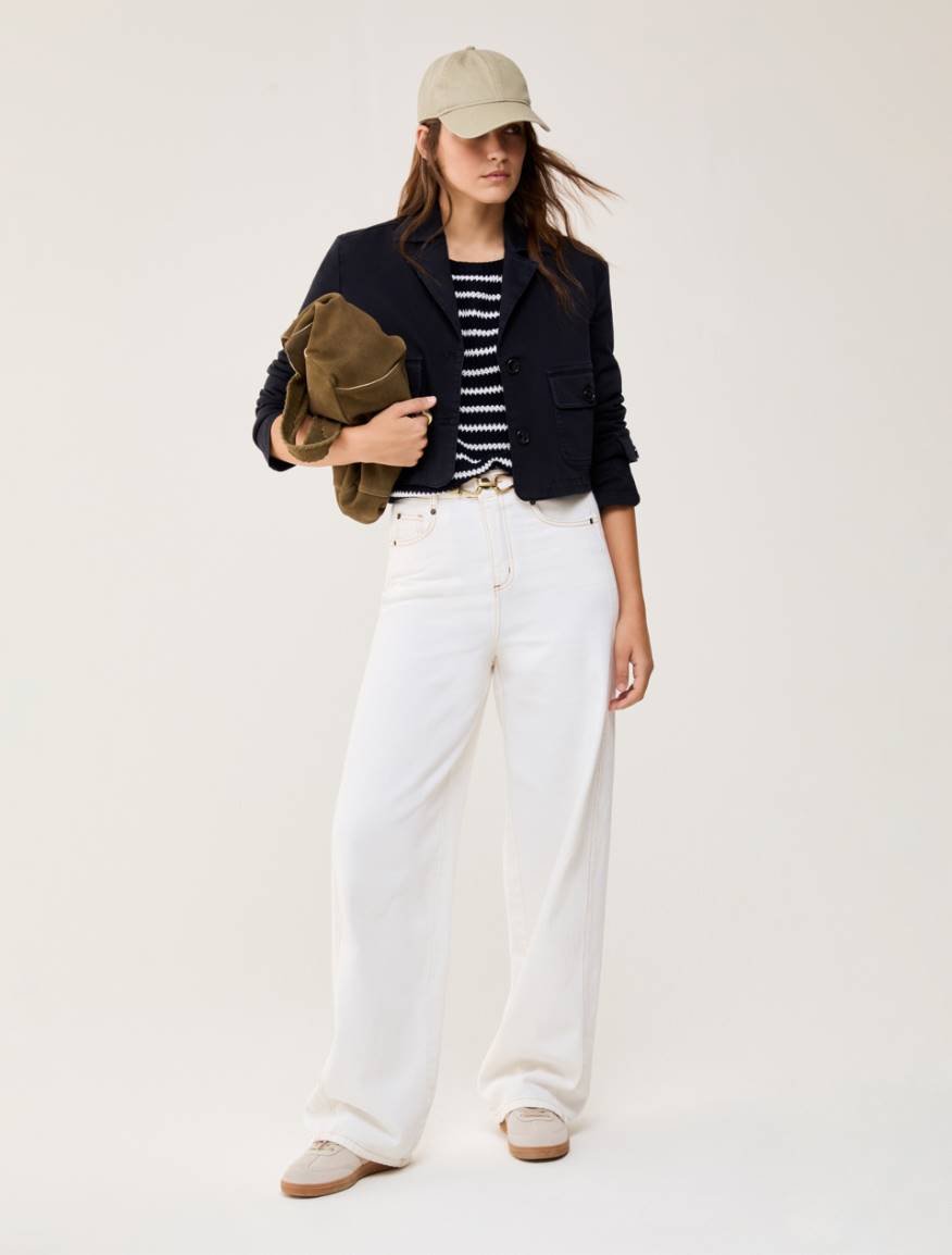Cotton bull denim cropped jacket - NAVY - Pennyblack - 5