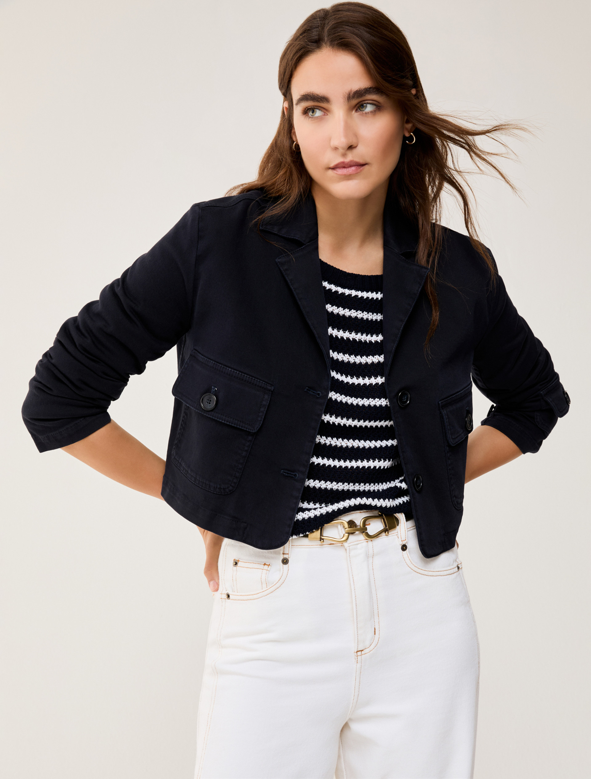 Cotton bull denim cropped jacket - NAVY - pennyblack