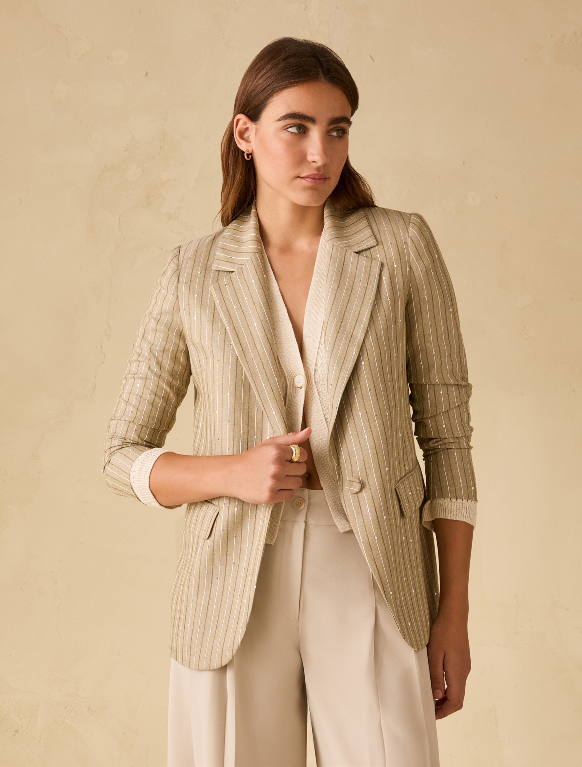 Pinstriped blazer with sequins - SAGE - pennyblack