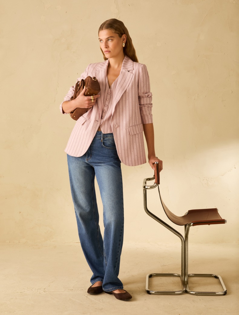 Pinstriped blazer with sequins - PINK - pennyblack