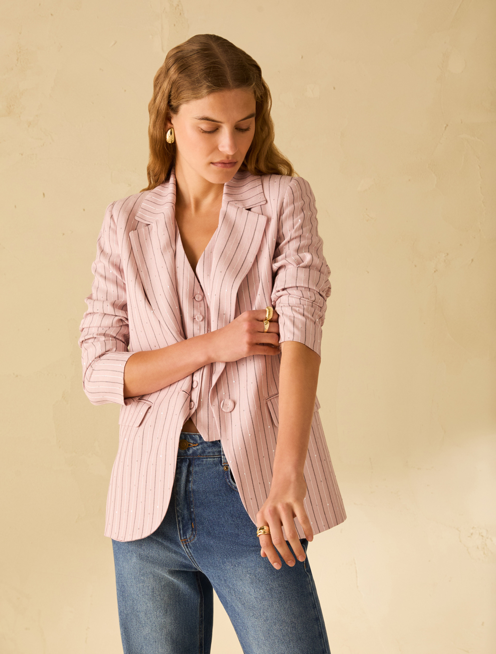 Pinstriped blazer with sequins - PINK - pennyblack