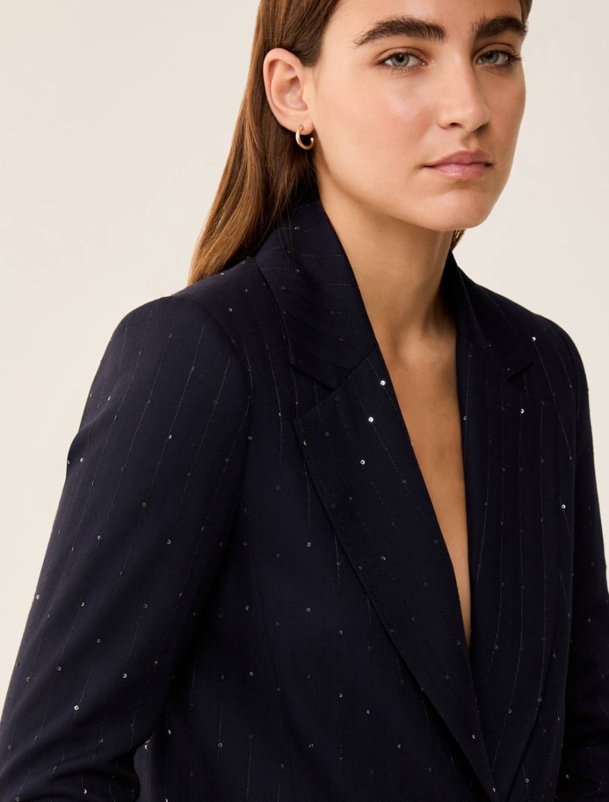 Pinstriped blazer with sequins - NAVY - Pennyblack - 4