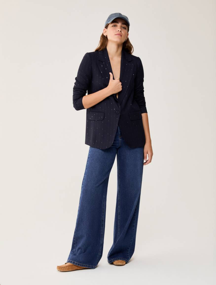 Pinstriped blazer with sequins - NAVY - Pennyblack - 5