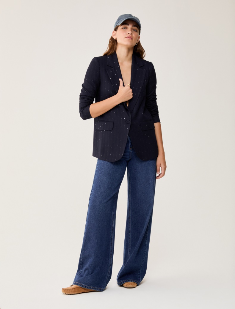Pinstriped blazer with sequins - NAVY - pennyblack