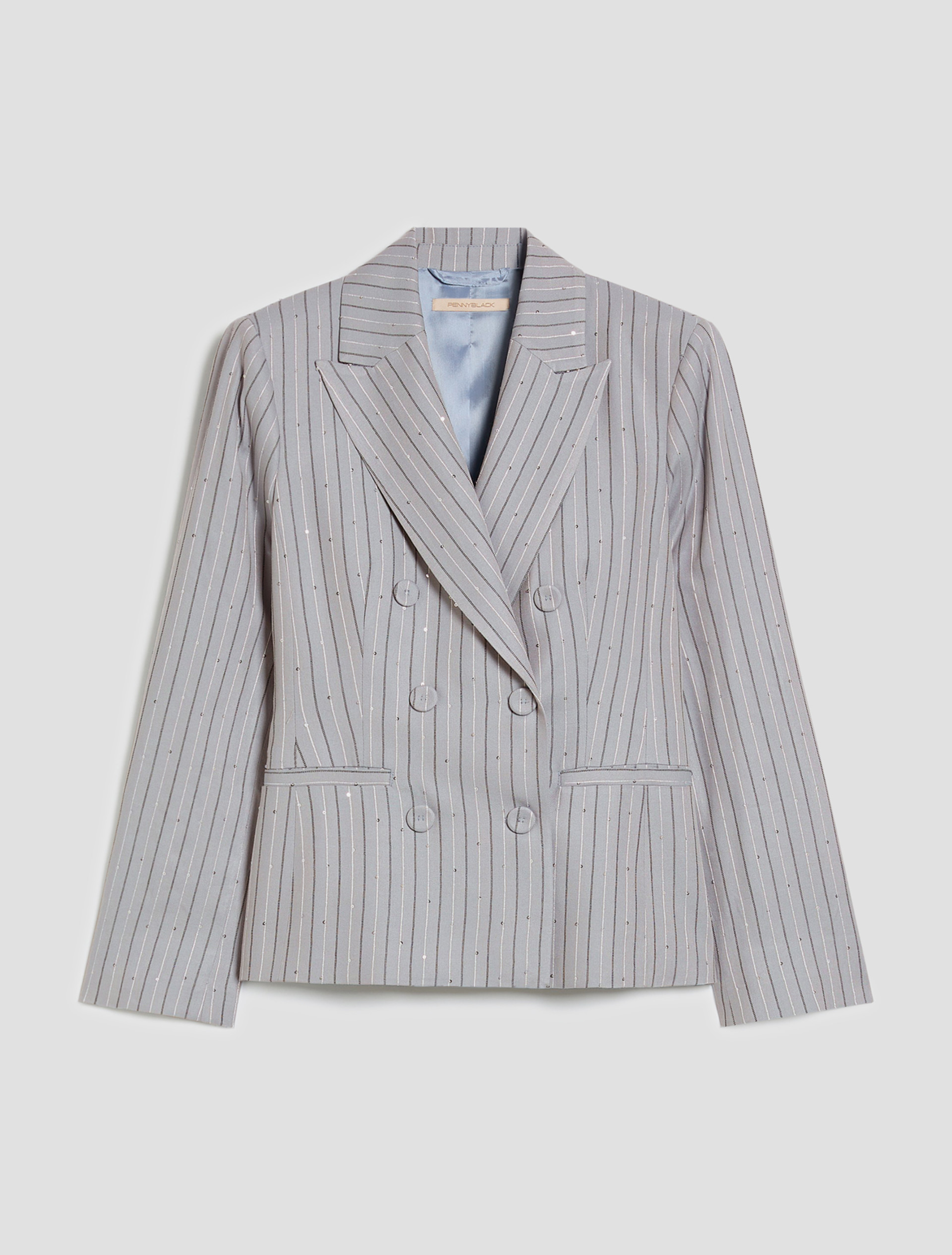 Double-breasted blazer with sequins - LIGHT BLUE - pennyblack